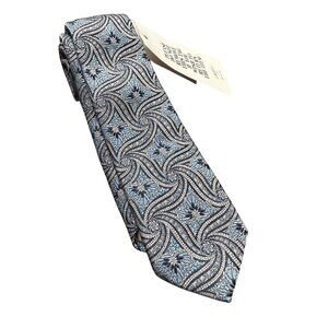 Liberty London Blue Leaf Woven Italy Silk Slim Neck Tie Mens NEW